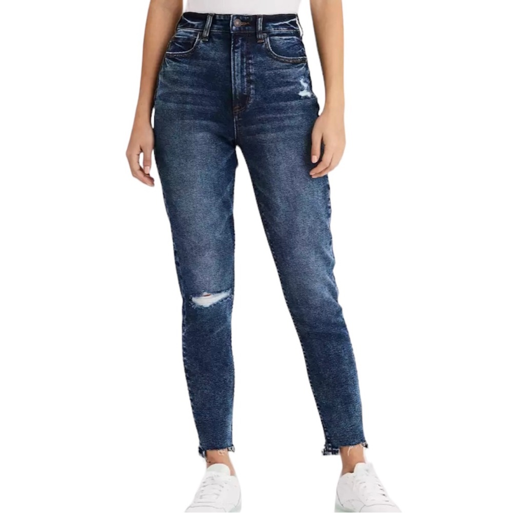 AMERICAN EAGLE HIGHEST RISE MOM  ANKLE JEAN DISTRESSED DARK CLOUD ACID WASH Sz6L